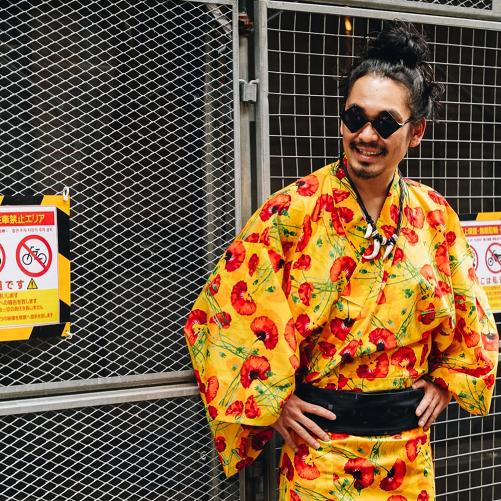 Model wearing yukata in evening light