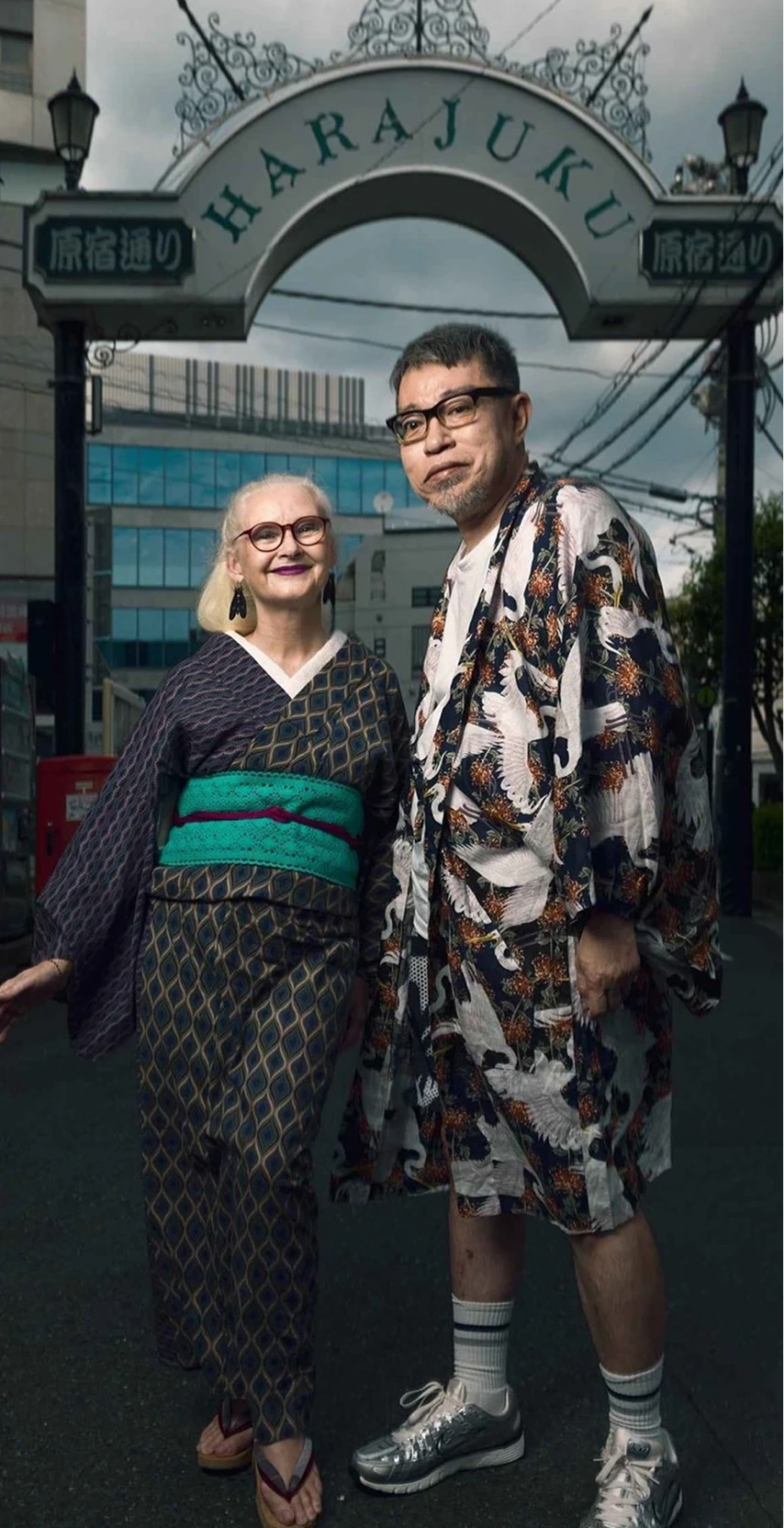Couple wearing yukata by the Harajuku gate